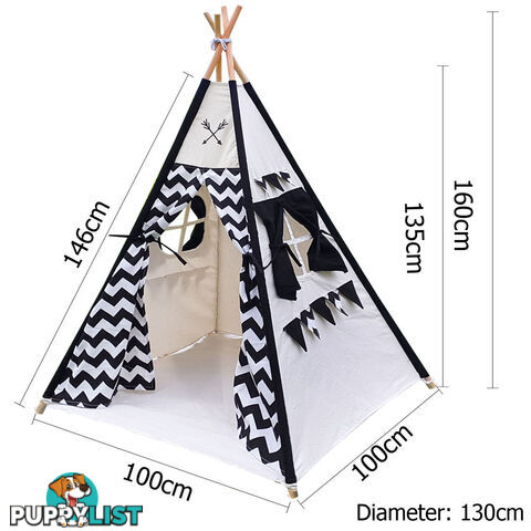 4 Poles Teepee Tent w/ Storage Bag Black