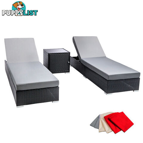 3 pcs Black Wicker Rattan 2 Seater Outdoor Lounge Set Grey