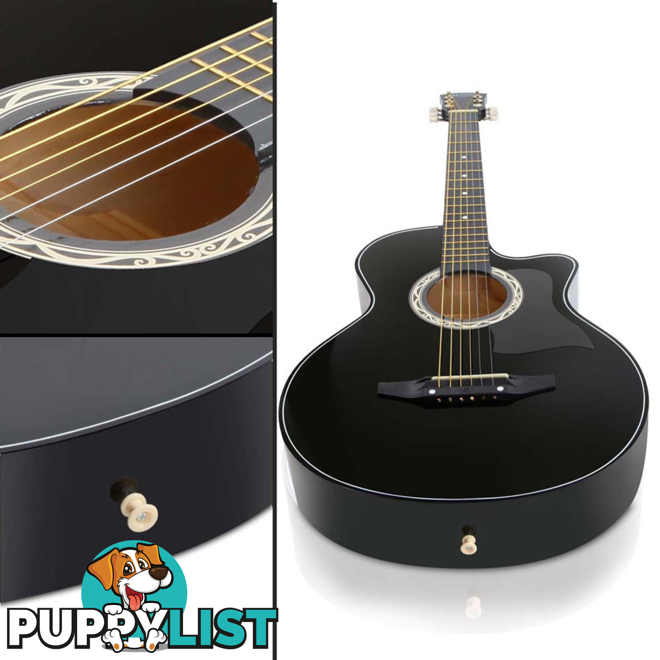 38 Inch Wooden Acoustic Guitar Black