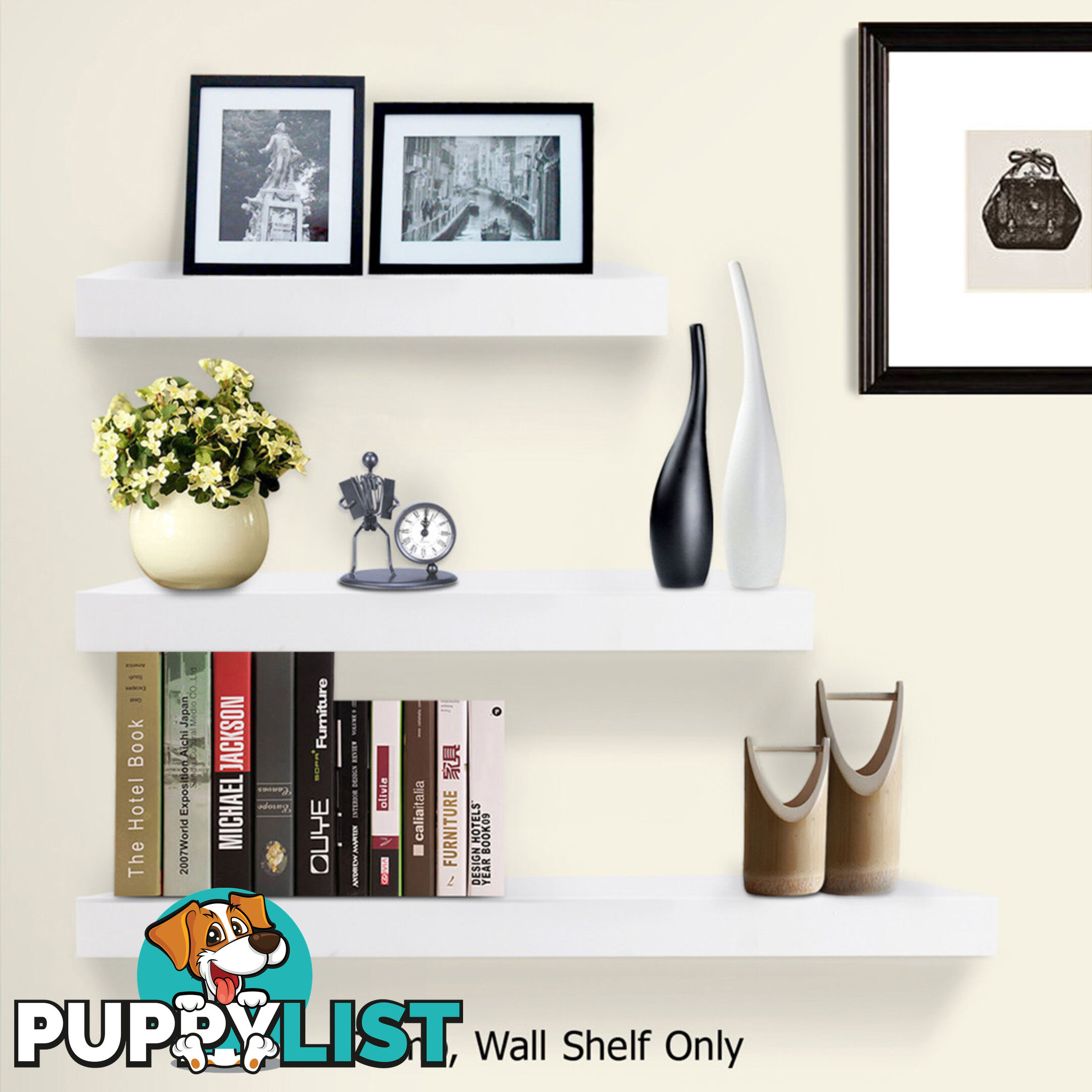 3 pcs Wall Floating Shelf Set Bookshelf Display White