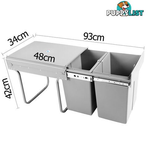 Duel Side Pull Out Rubbish Waste Basket 2 x 20L