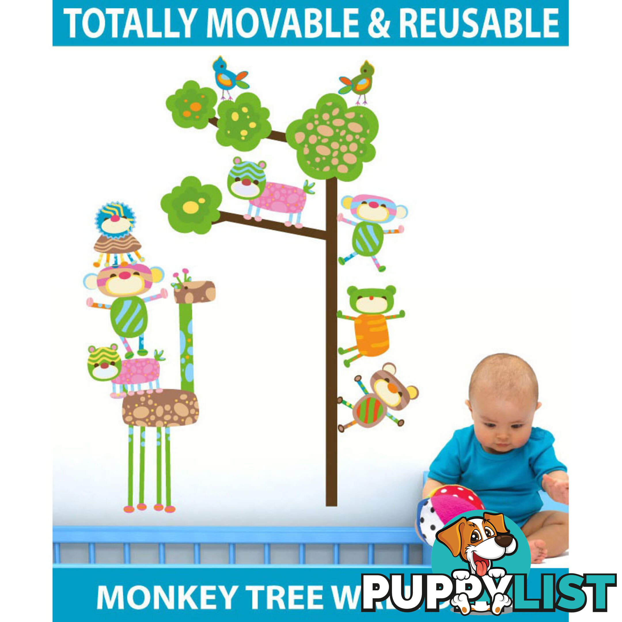 Extra Large Size Funky Monkeys in a Tree Wall Stickers  - Totally movable