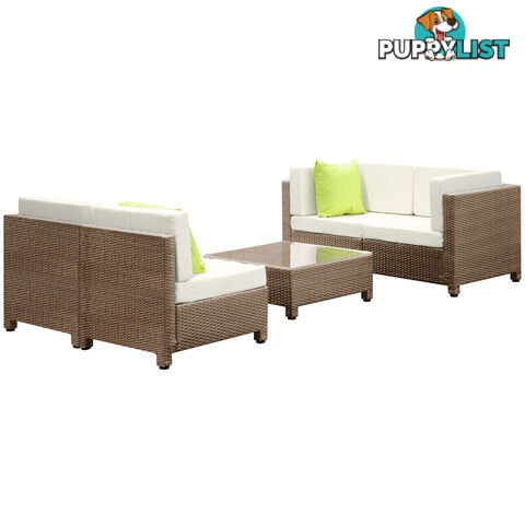 5 pcs Brown Wicker Rattan 4 Seater Outdoor Lounge Set Beige