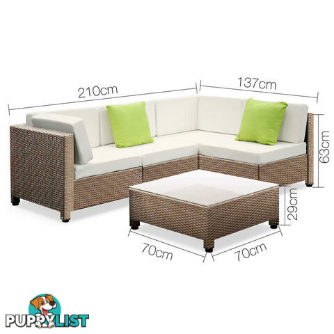 5 pcs Brown Wicker Rattan 4 Seater Outdoor Lounge Set Beige