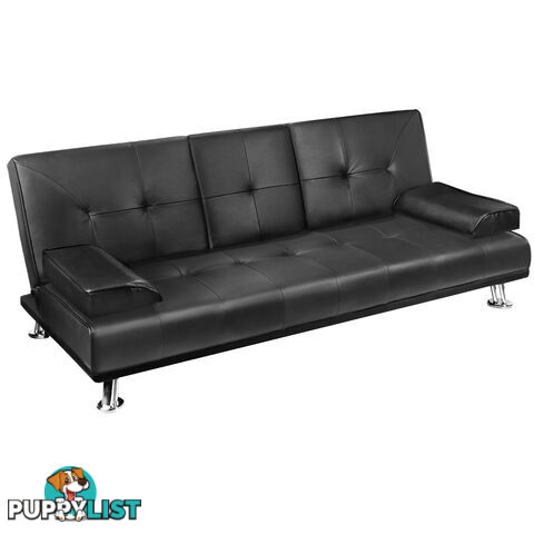 Modern PU leather 3 Seater Sofa Bed w/ Cup Holders