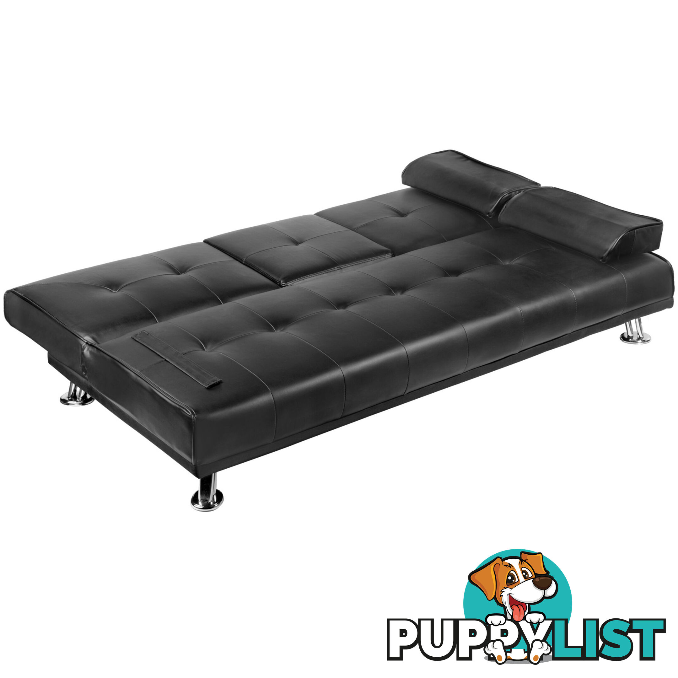 Modern PU leather 3 Seater Sofa Bed w/ Cup Holders