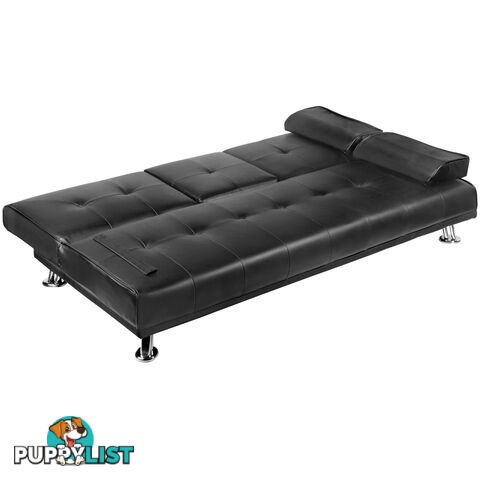 Modern PU leather 3 Seater Sofa Bed w/ Cup Holders