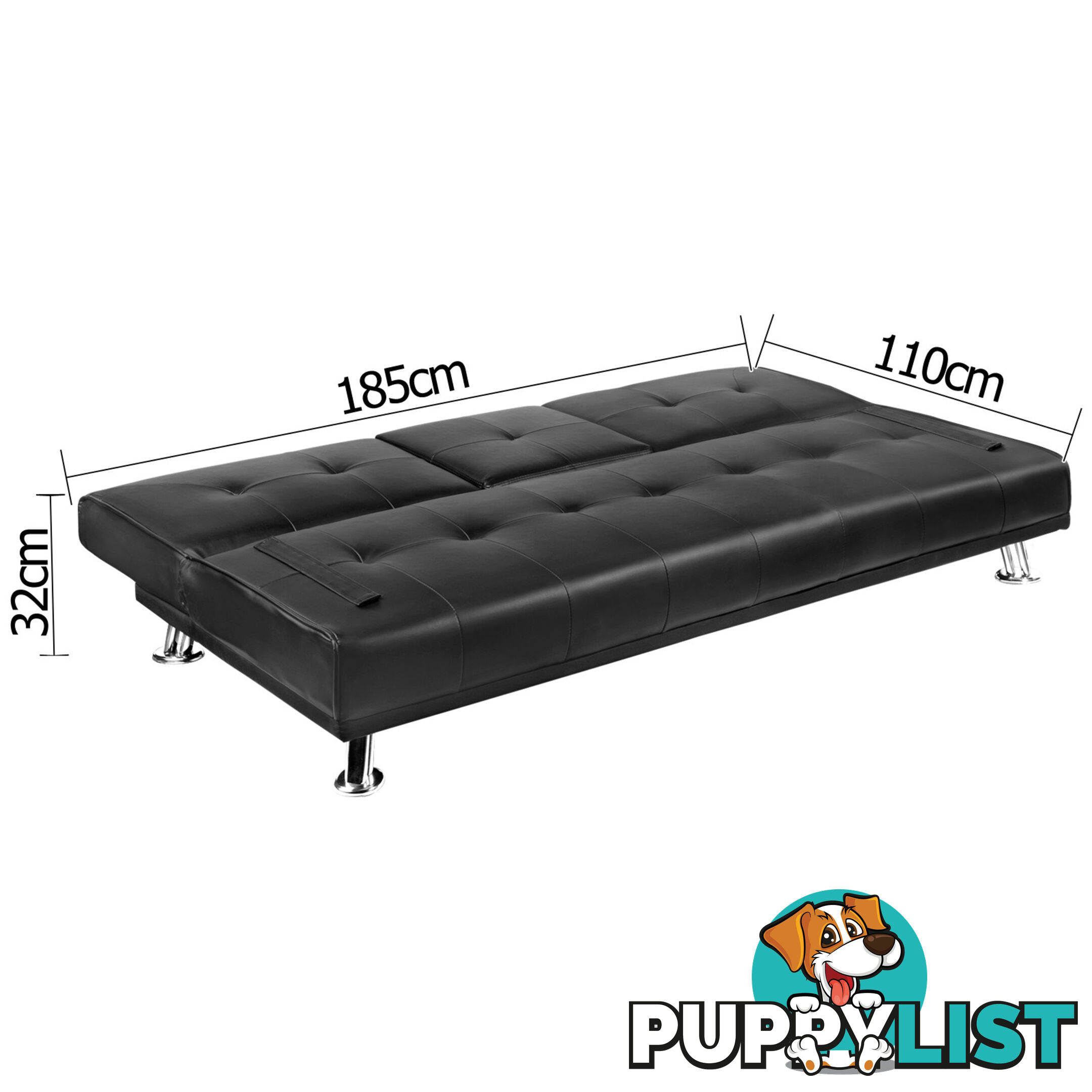 Modern PU leather 3 Seater Sofa Bed w/ Cup Holders