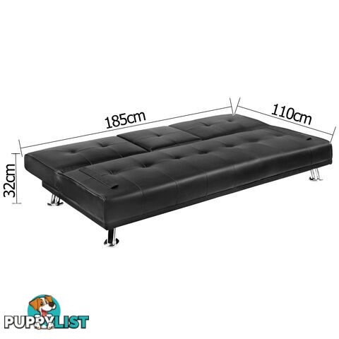 Modern PU leather 3 Seater Sofa Bed w/ Cup Holders