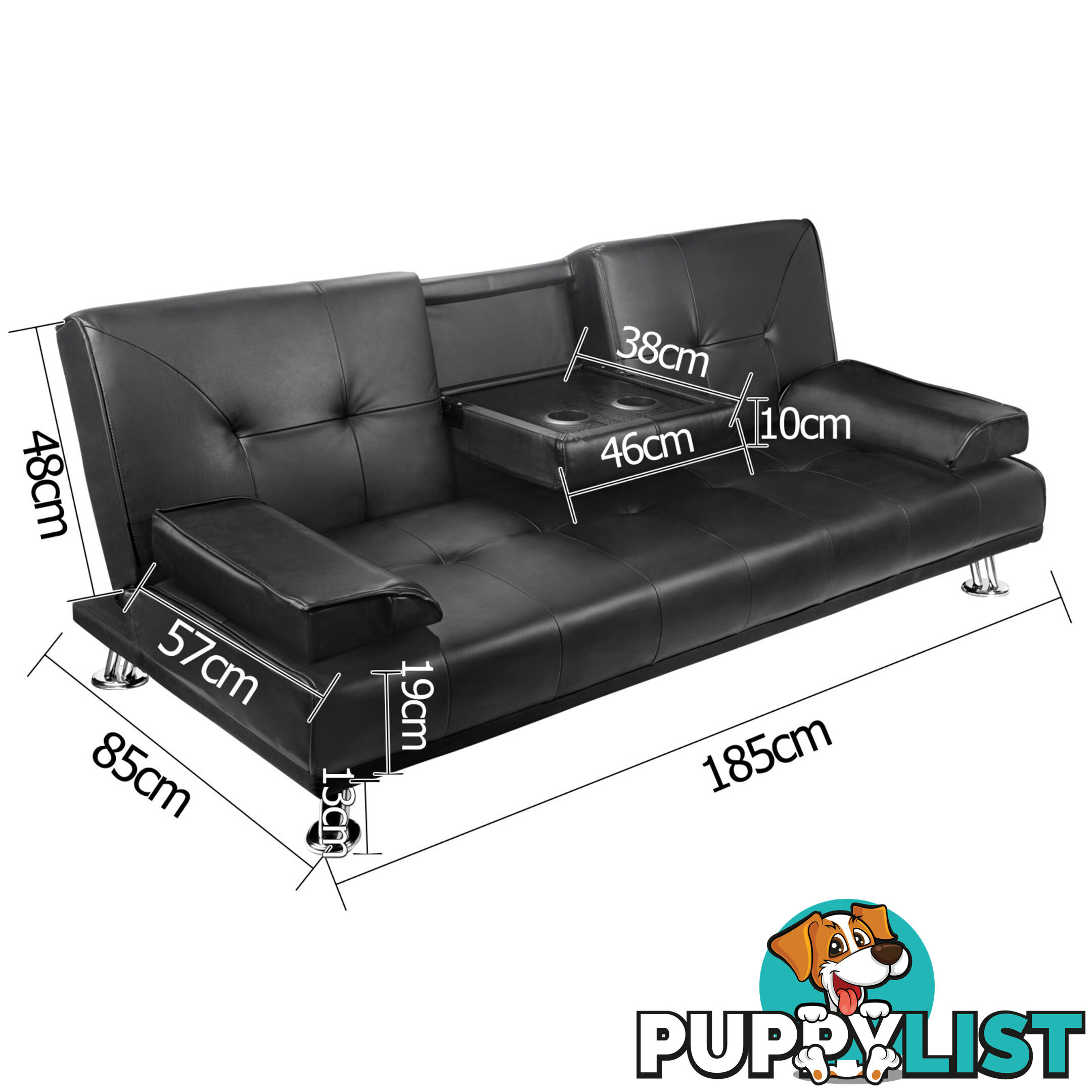 Modern PU leather 3 Seater Sofa Bed w/ Cup Holders