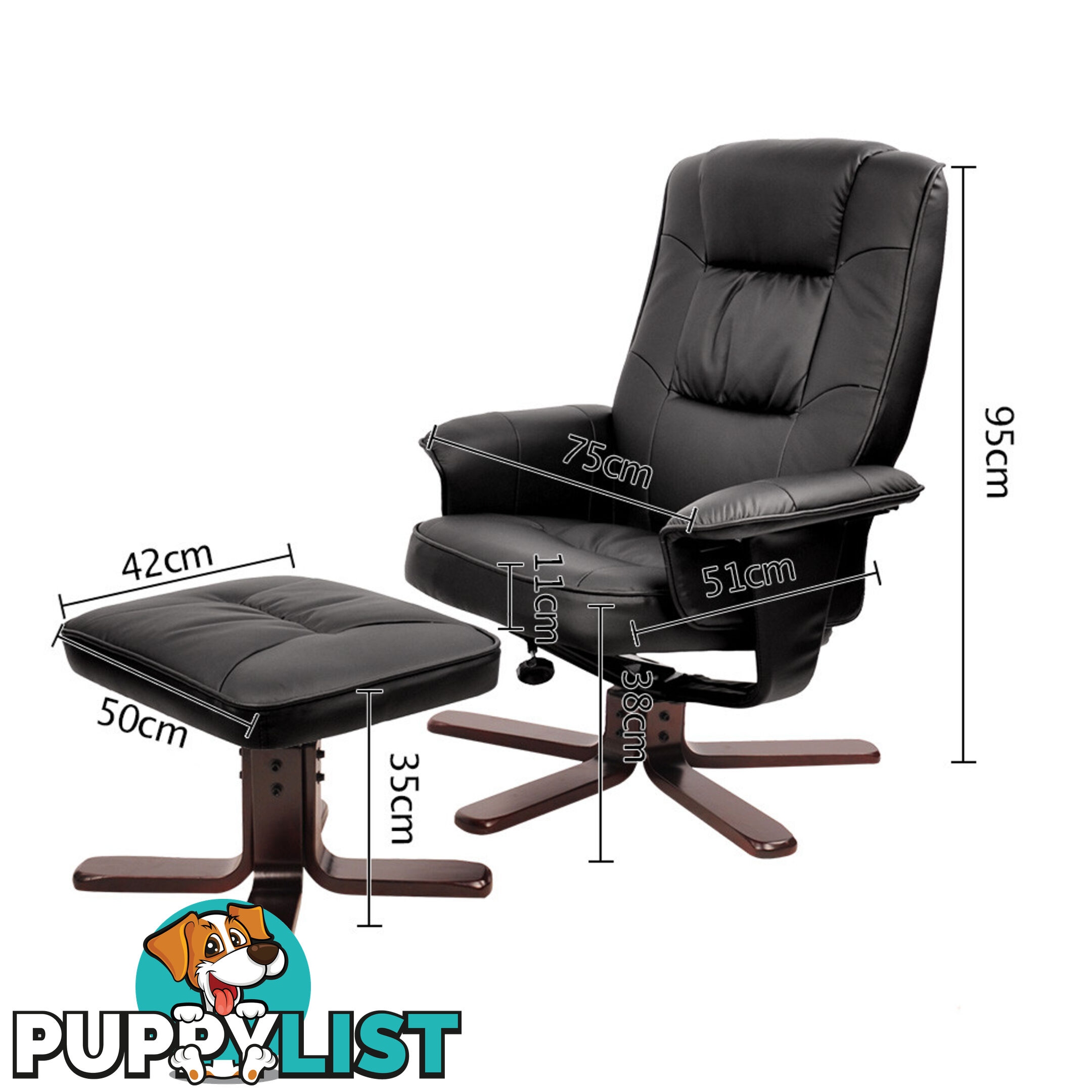 PU Leather Lounge Office Recliner Chair Ottoman Chocolate