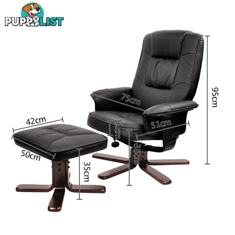 PU Leather Lounge Office Recliner Chair Ottoman Chocolate