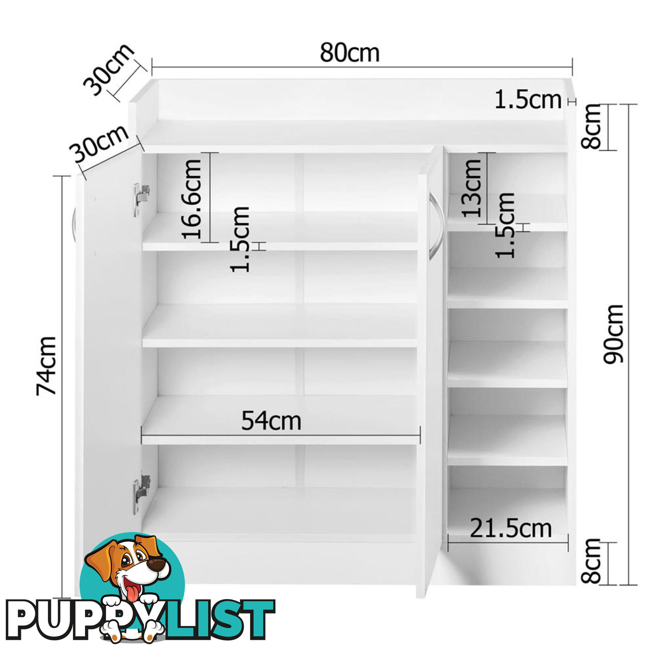 2 Doors Shoe Cabinet Storage Cupboard White