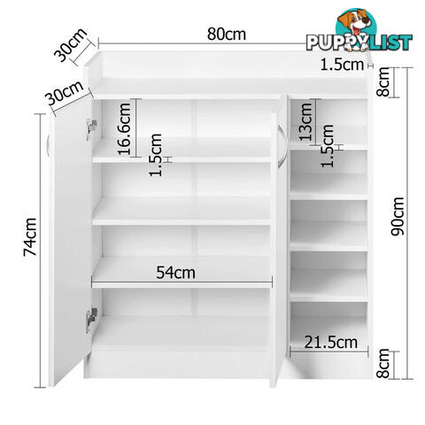 2 Doors Shoe Cabinet Storage Cupboard White