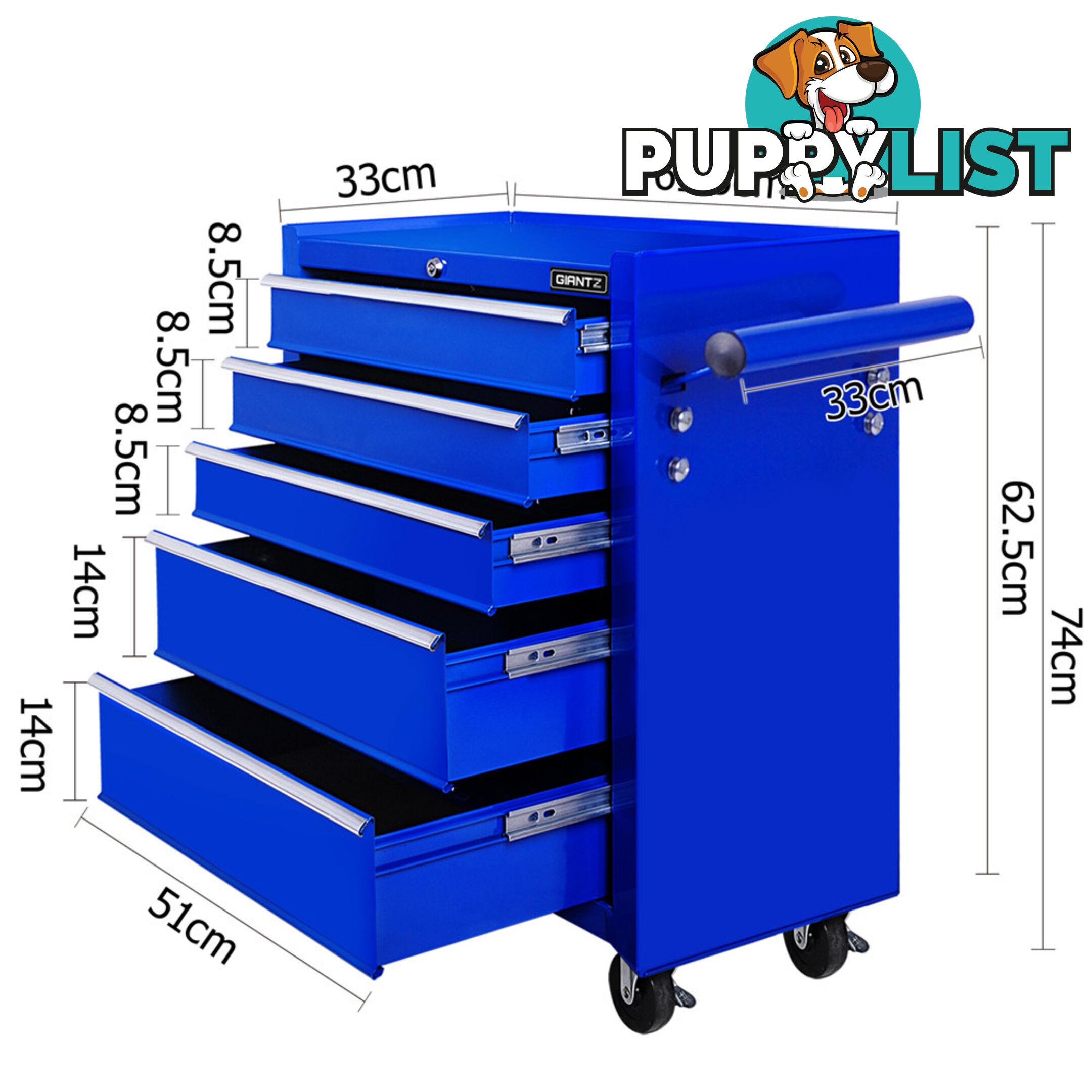 5 Drawers Roller Toolbox Cabinet  Blue