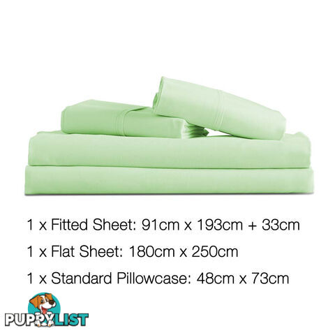 3 Piece Microfibre Sheet Set Single  Green