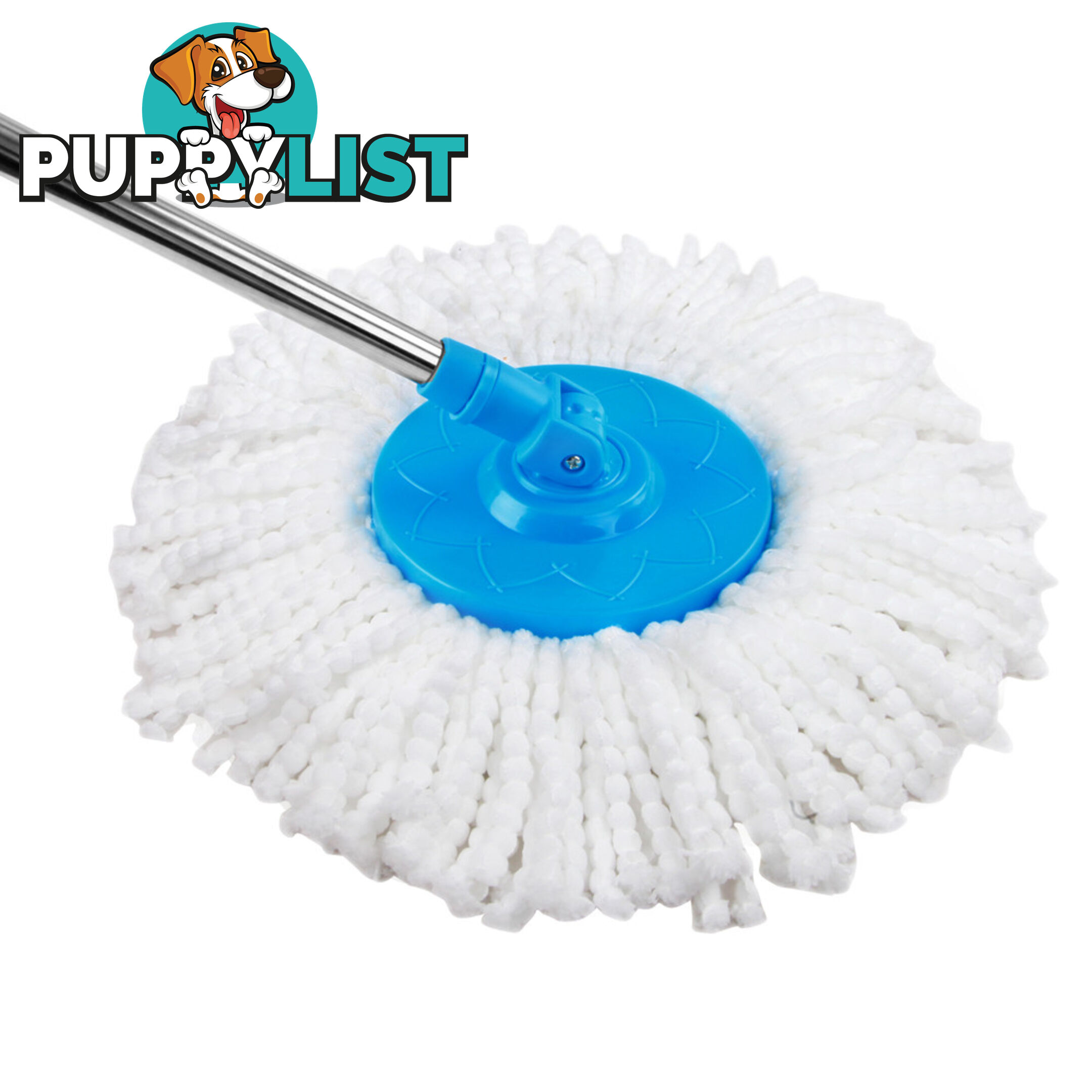 360 Degree Spinning Mop Stainless Steel Spin Dry Bucket w/ 2 Mop Heads Blue