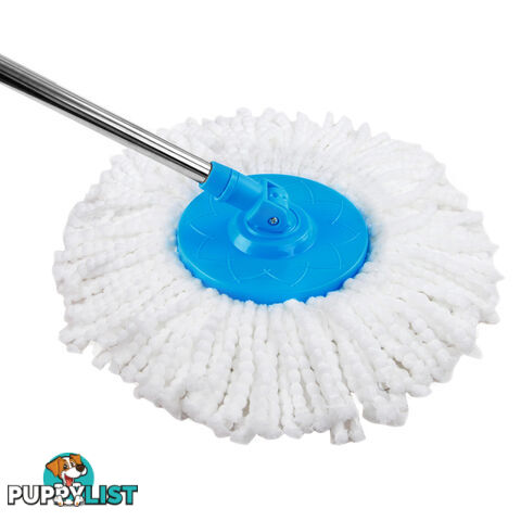 360 Degree Spinning Mop Stainless Steel Spin Dry Bucket w/ 2 Mop Heads Blue