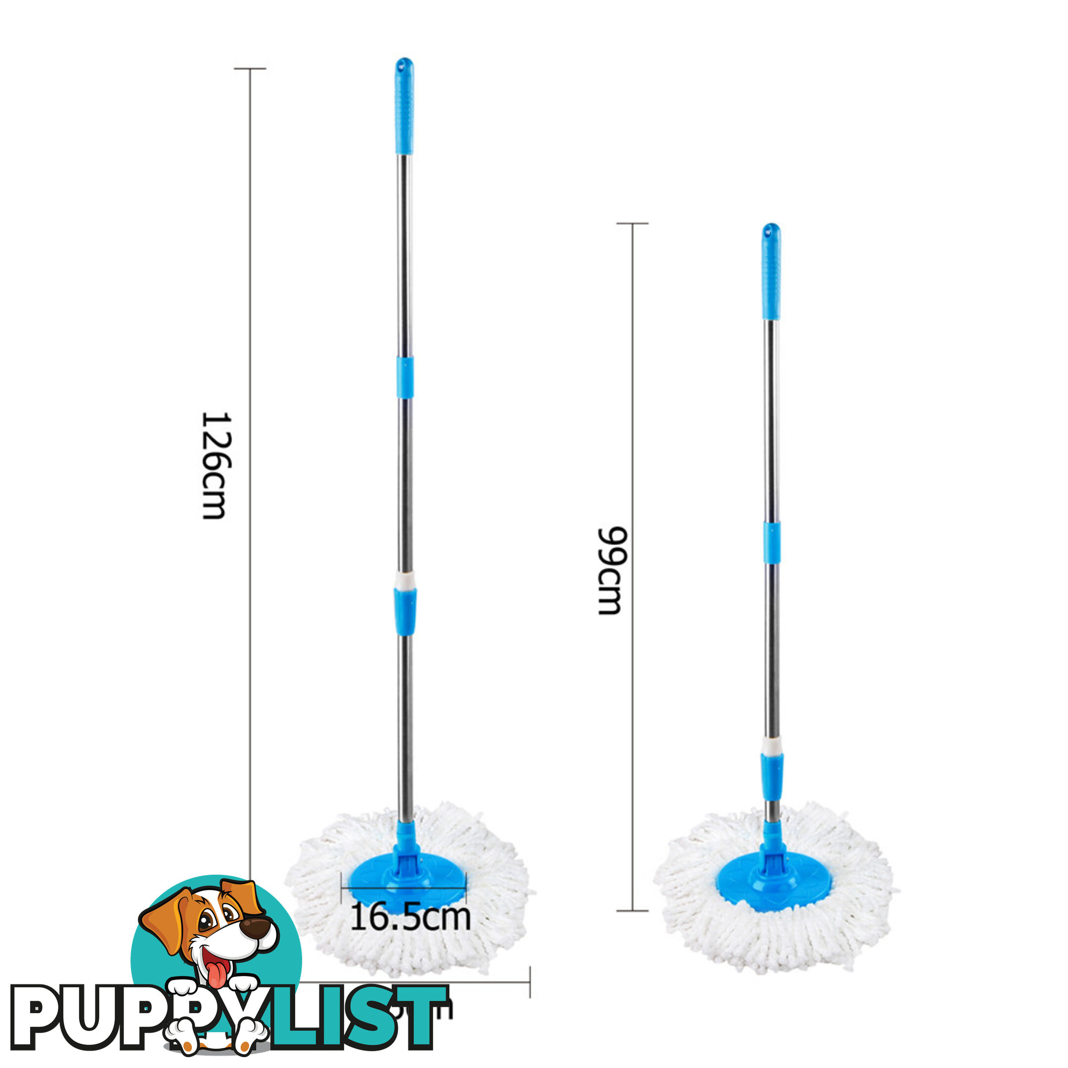 360 Degree Spinning Mop Stainless Steel Spin Dry Bucket w/ 2 Mop Heads Blue