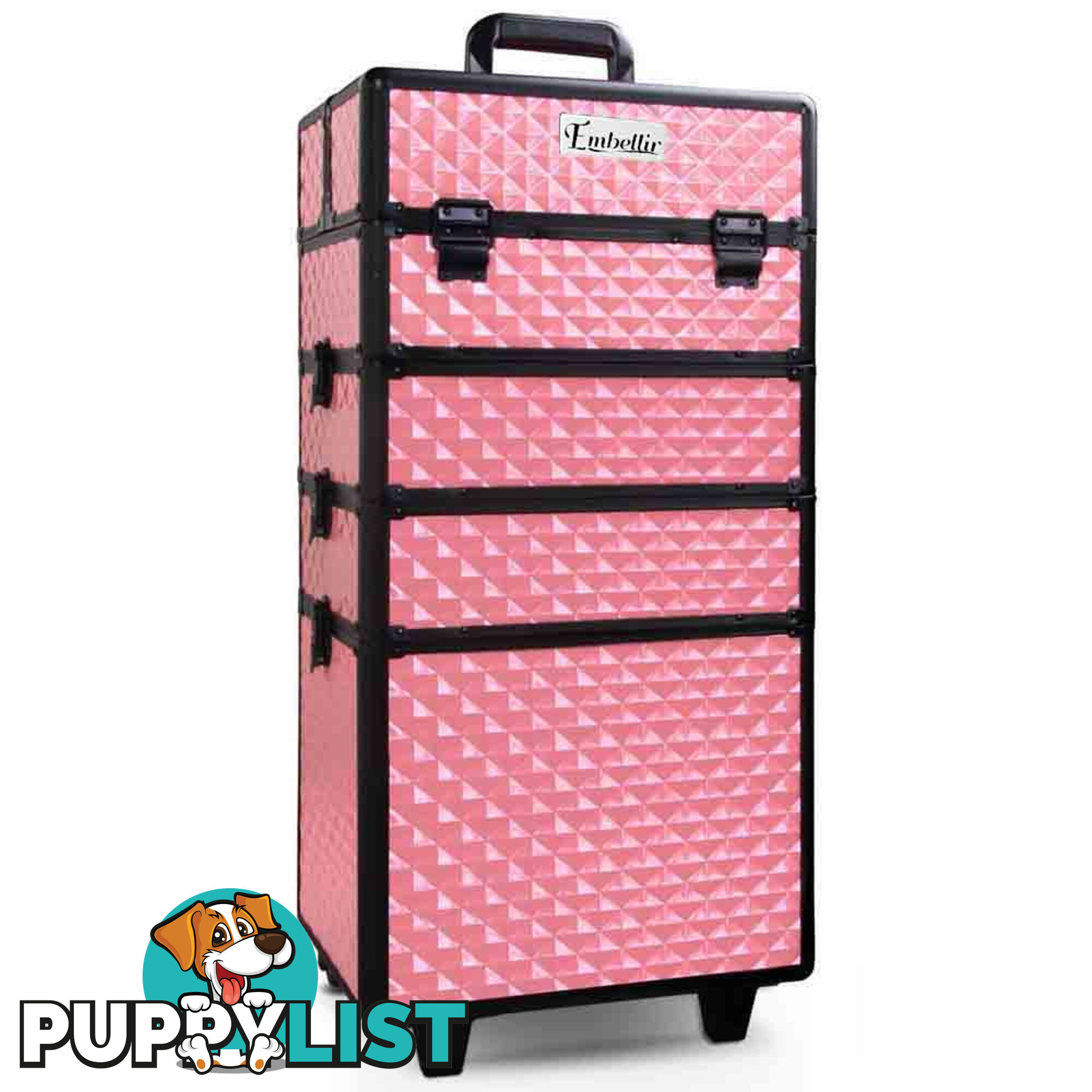 7 in 1 Portable Beauty Make up Cosmetic Trolley Case Pink