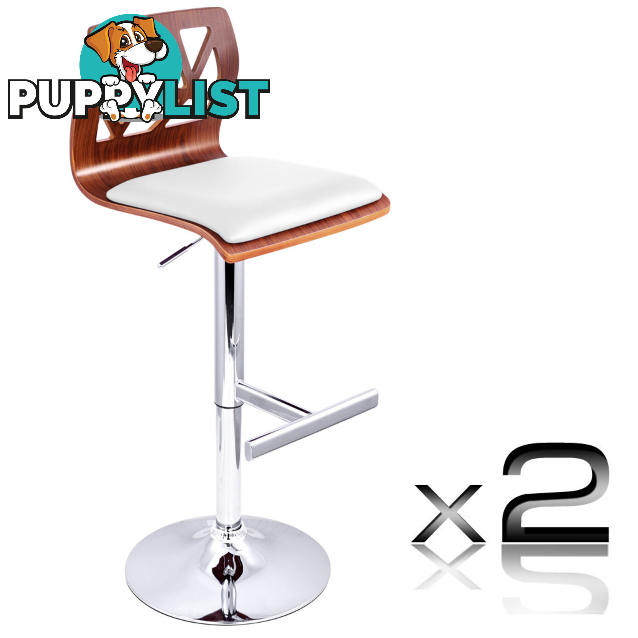 Set of 2 PVC Leather Bar Stool White