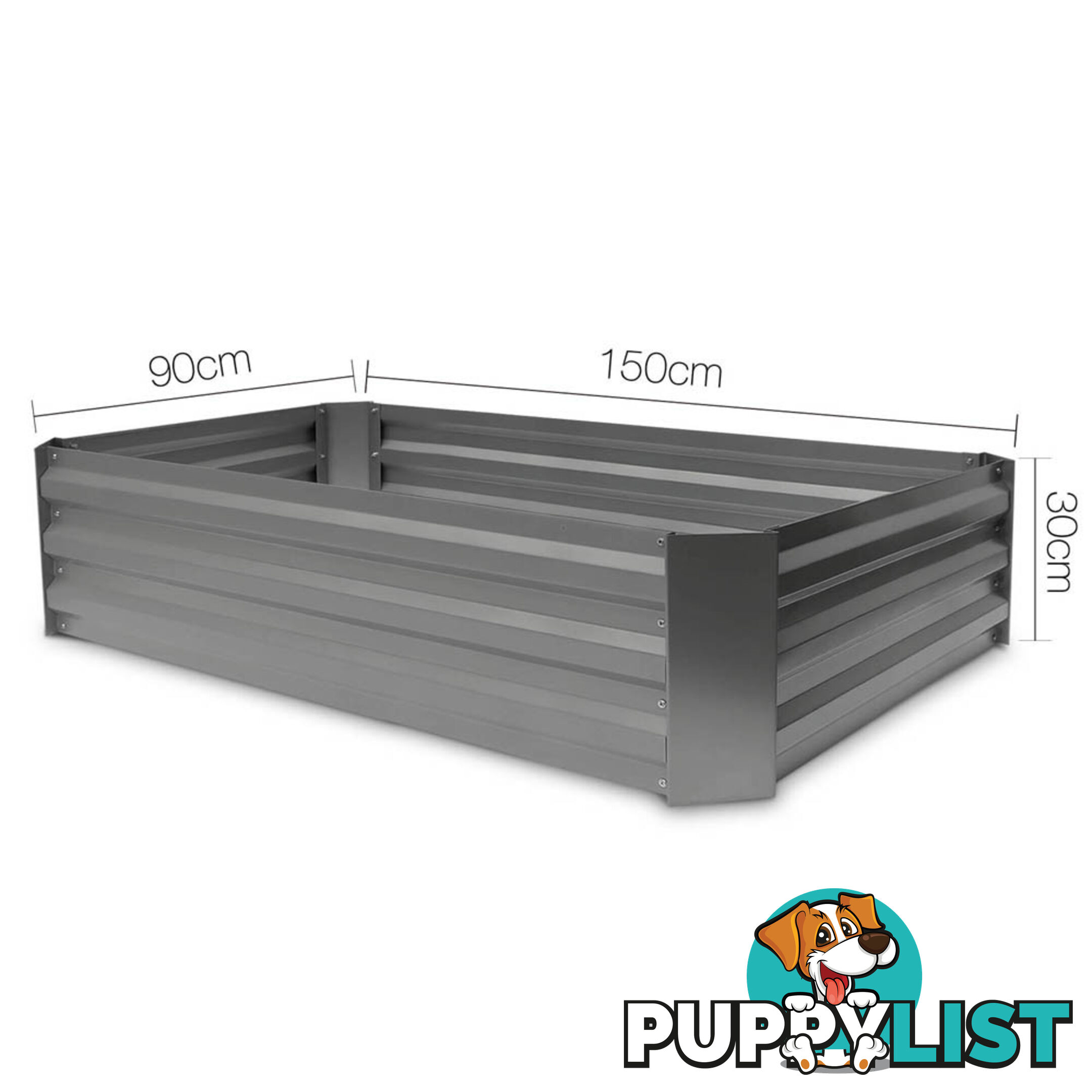 Galvanised Raised Garden Bed - 150 x 90 x 30cm - Aluminium Grey