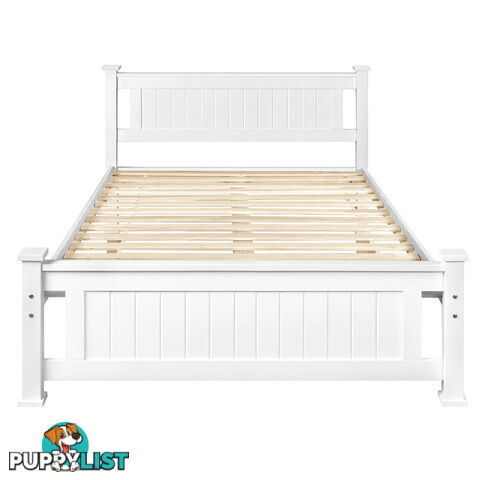 Wooden Bed Frame Pine Wood Queen White