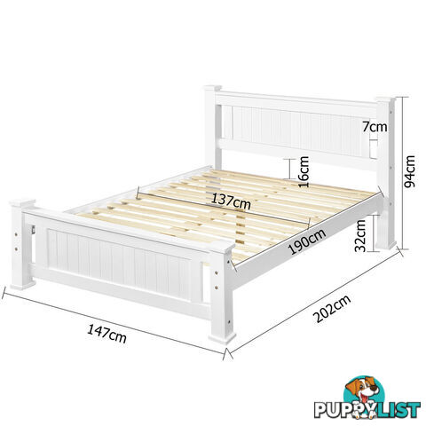 Wooden Bed Frame Pine Wood Queen White