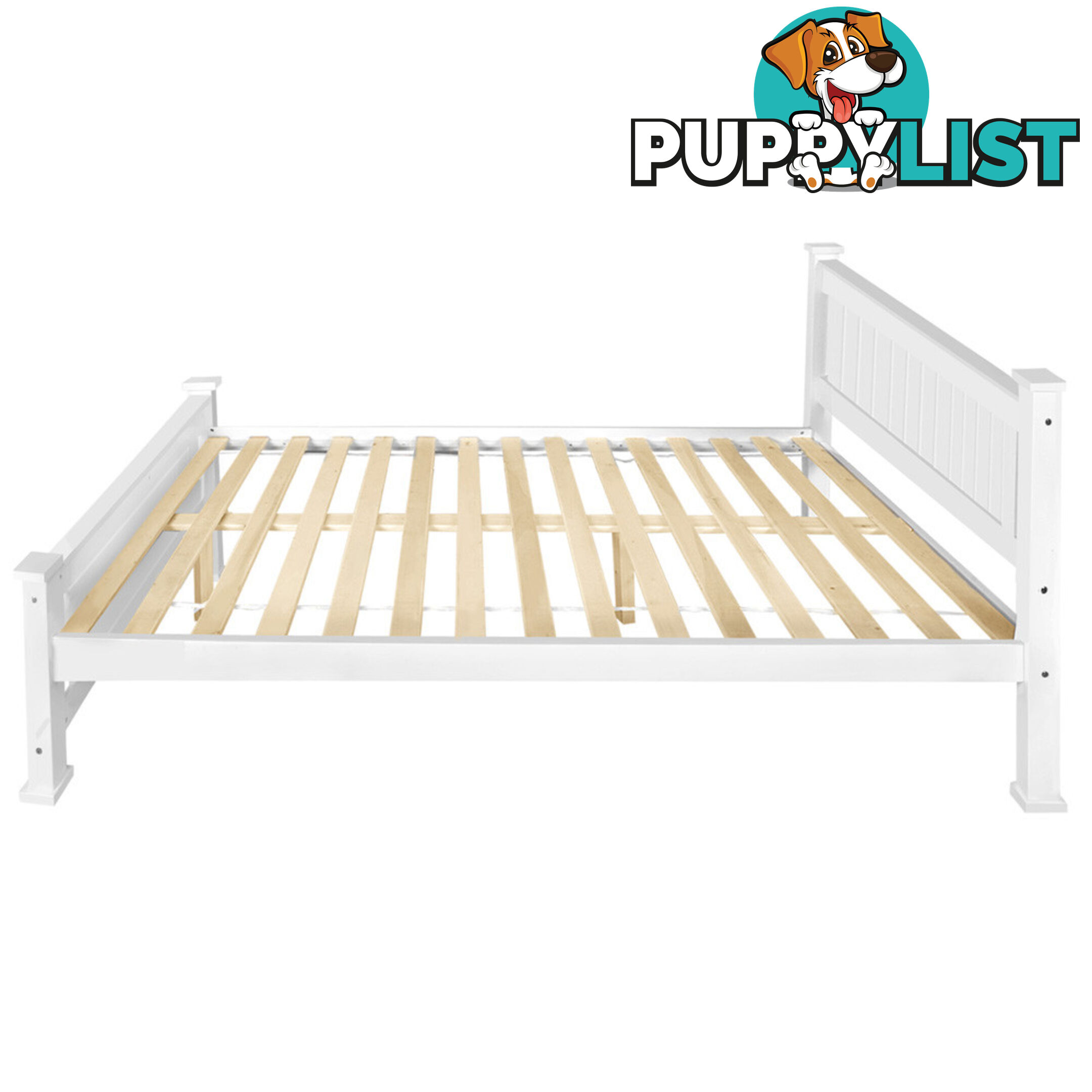 Wooden Bed Frame Pine Wood Queen White