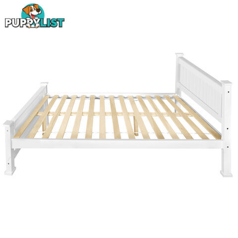 Wooden Bed Frame Pine Wood Queen White