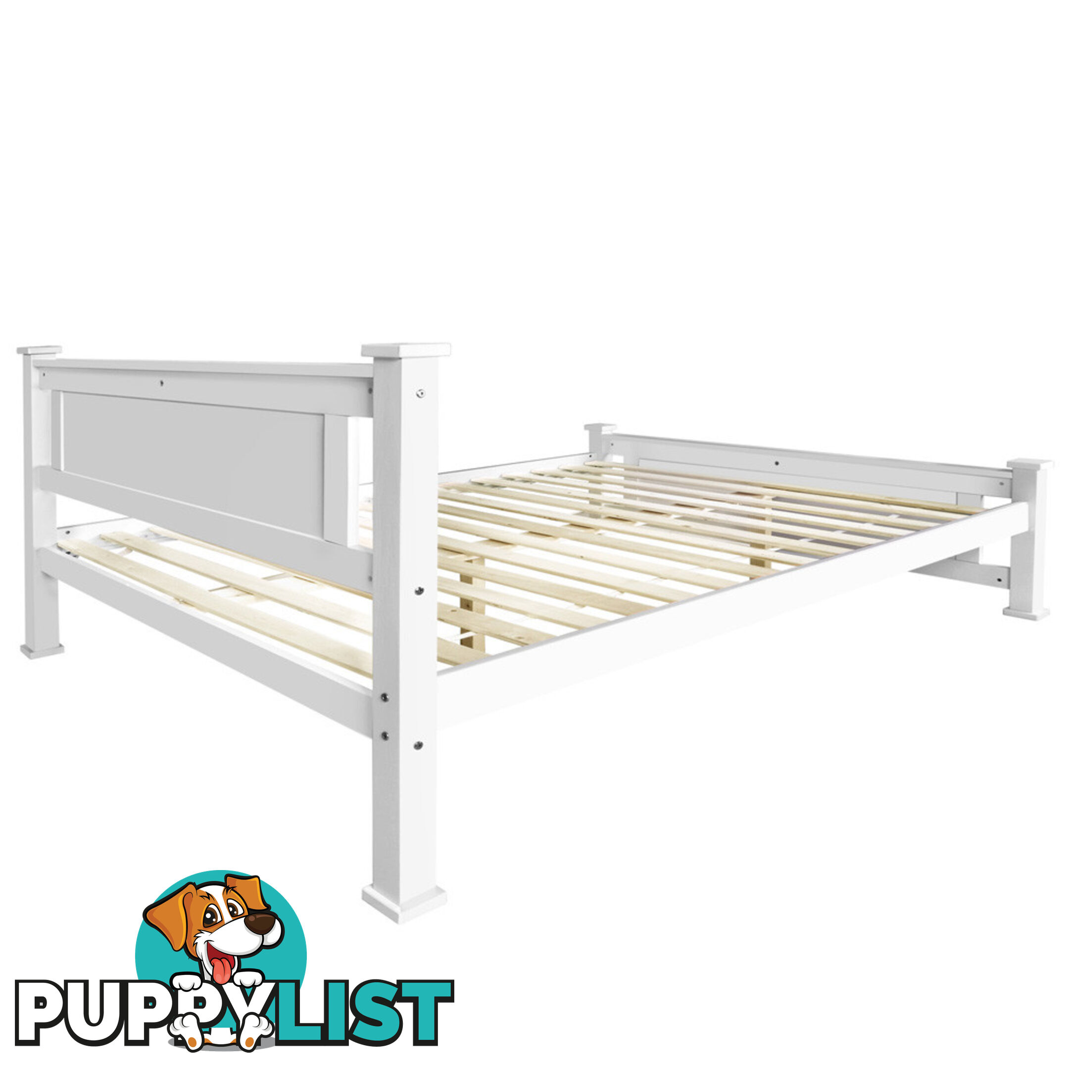 Wooden Bed Frame Pine Wood Queen White