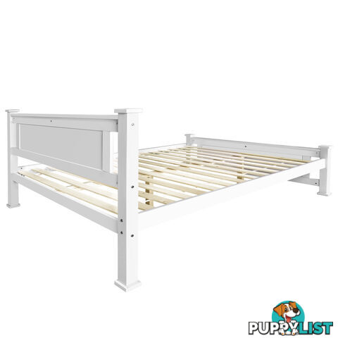 Wooden Bed Frame Pine Wood Queen White