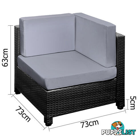 6 pcs Black Wicker Rattan 5 Seater Outdoor Lounge Set Grey