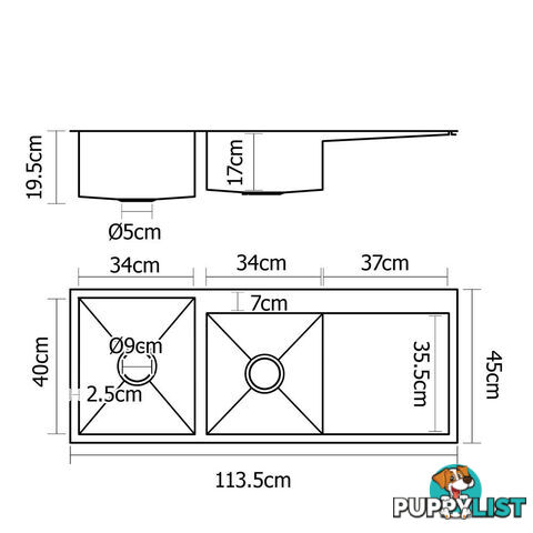 Stainless Steel Kitchen/Laundry Sink w/ Strainer Waste 440 x 440 mm