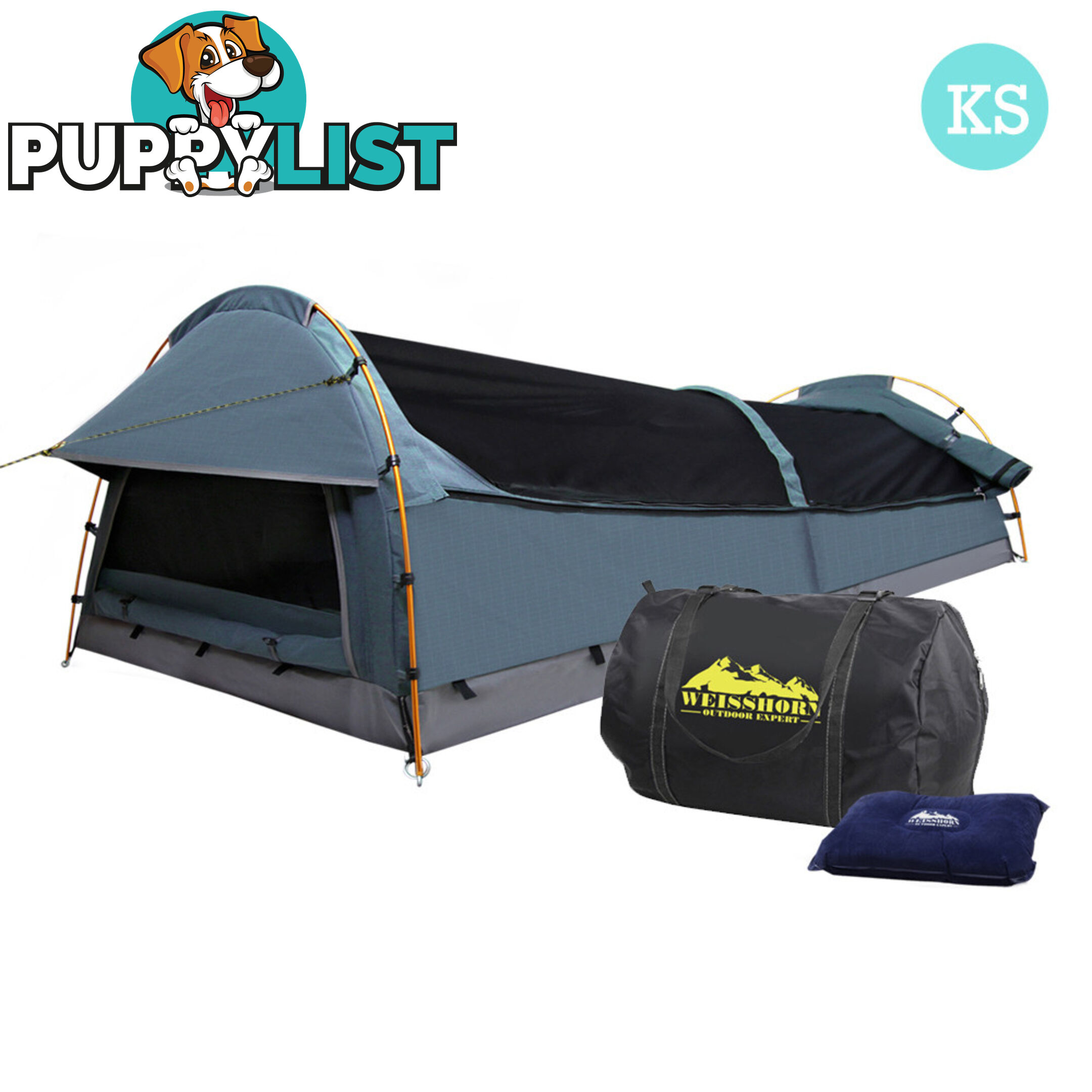 King Single Camping Canvas Swag Tent Navy w/ Air Pillow