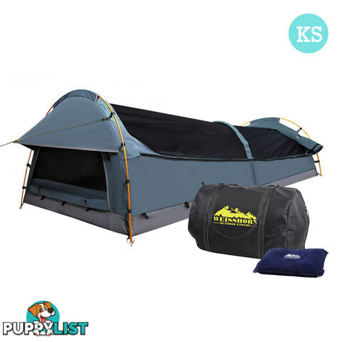 King Single Camping Canvas Swag Tent Navy w/ Air Pillow