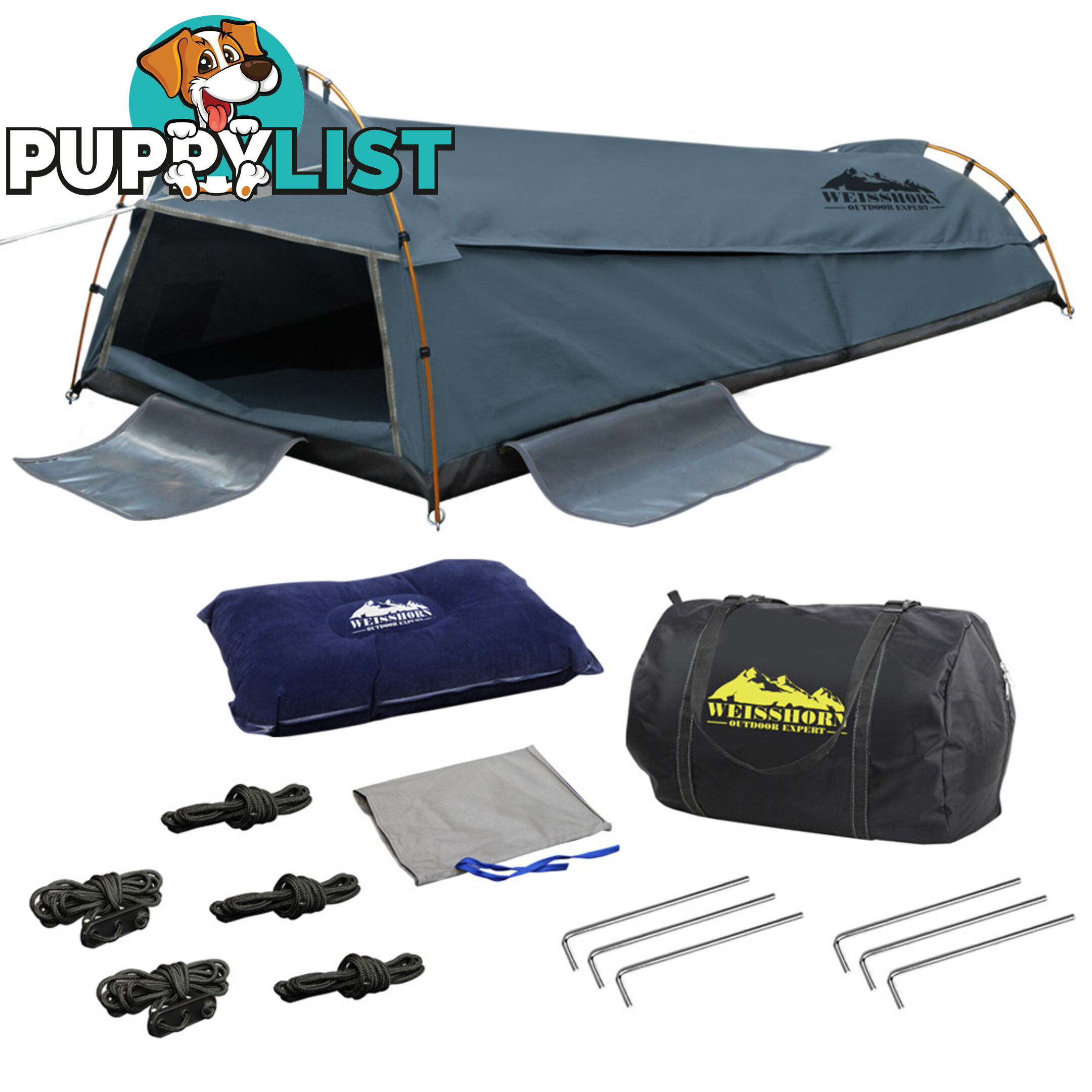 King Single Camping Canvas Swag Tent Navy w/ Air Pillow