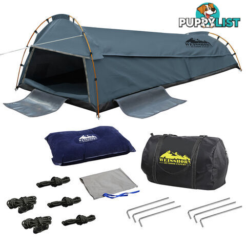 King Single Camping Canvas Swag Tent Navy w/ Air Pillow