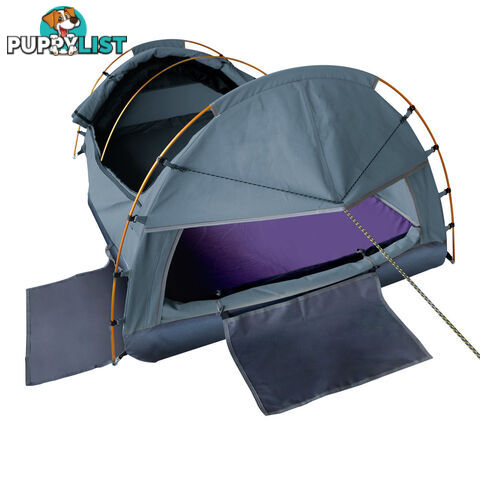 King Single Camping Canvas Swag Tent Navy w/ Air Pillow