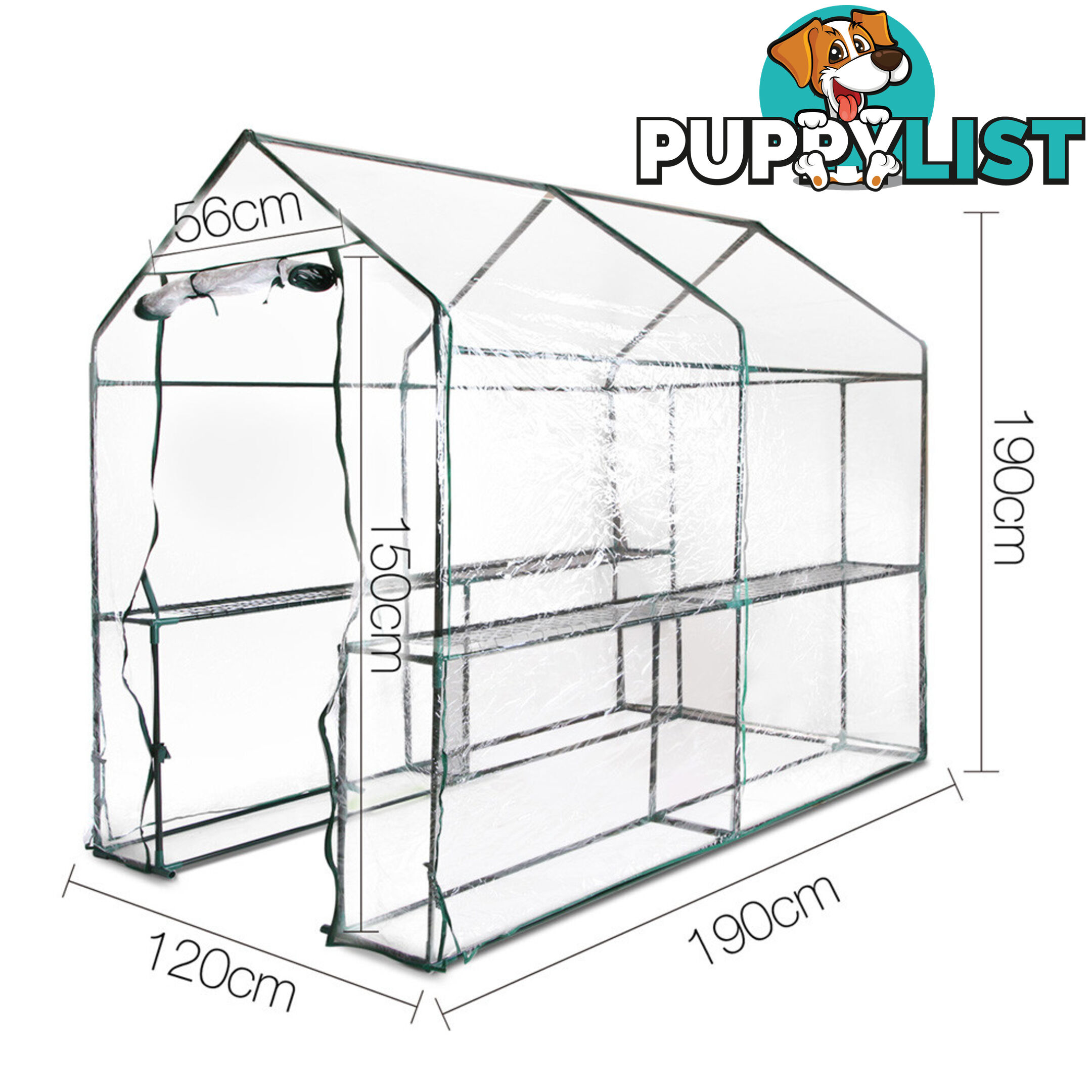 Greenhouse with Transparent PVC Cover - 1.9M x 1.2M