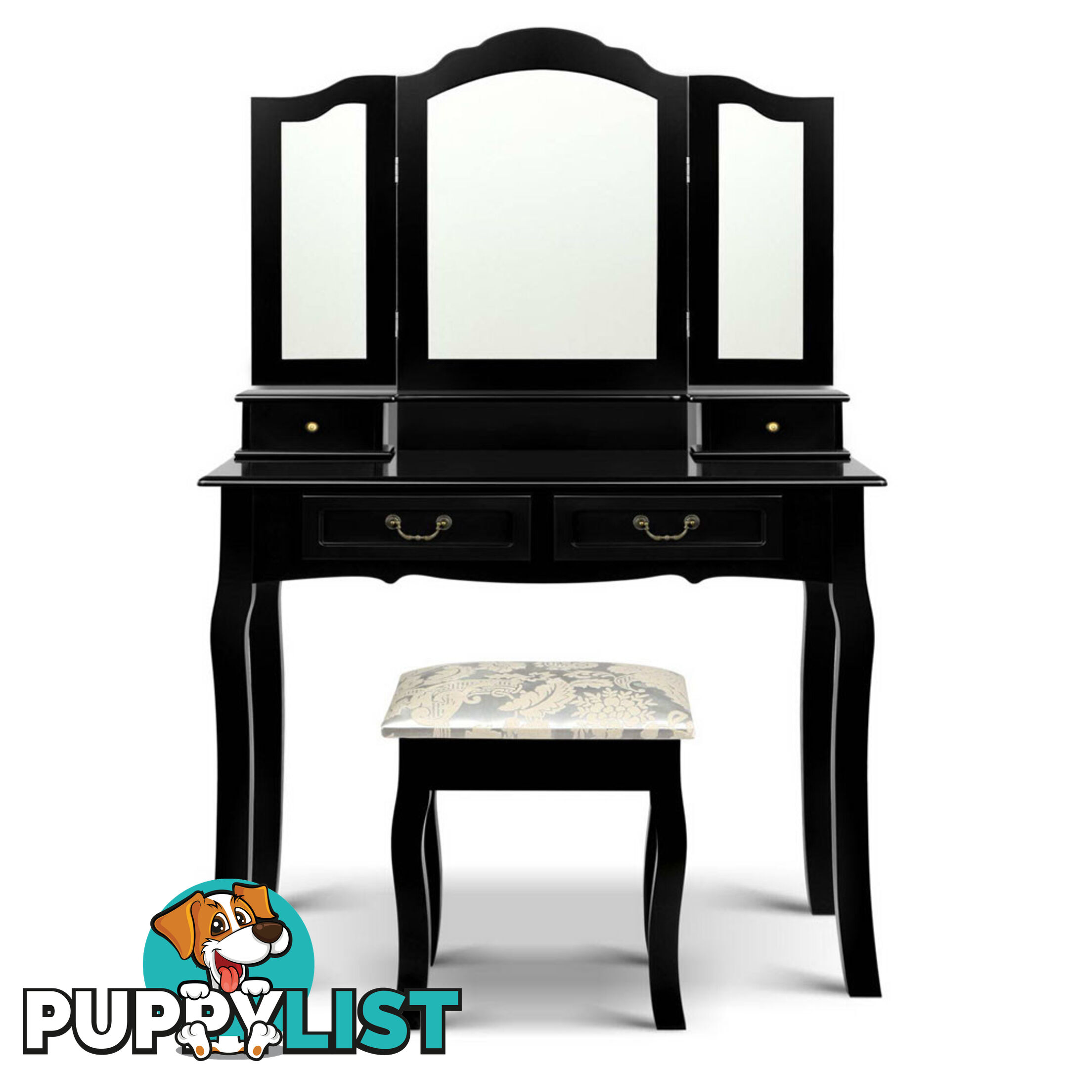 4 Drawer Dressing Table with Mirror - Black