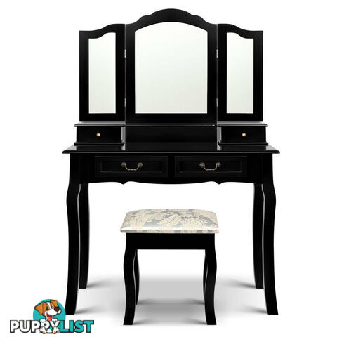 4 Drawer Dressing Table with Mirror - Black