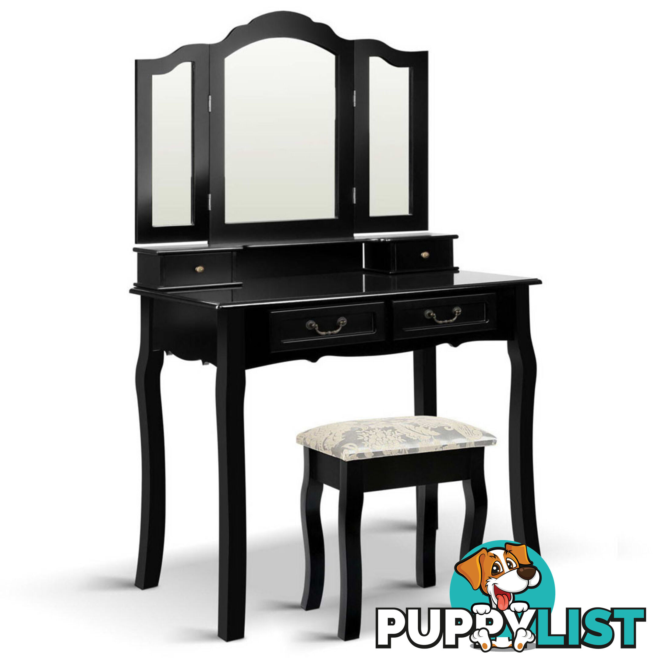 4 Drawer Dressing Table with Mirror - Black