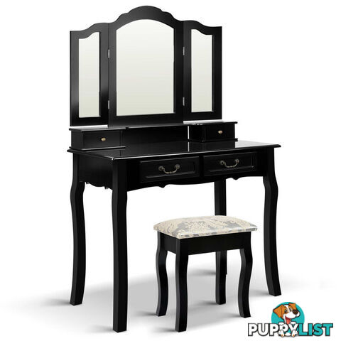 4 Drawer Dressing Table with Mirror - Black