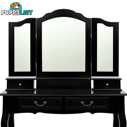 4 Drawer Dressing Table with Mirror - Black