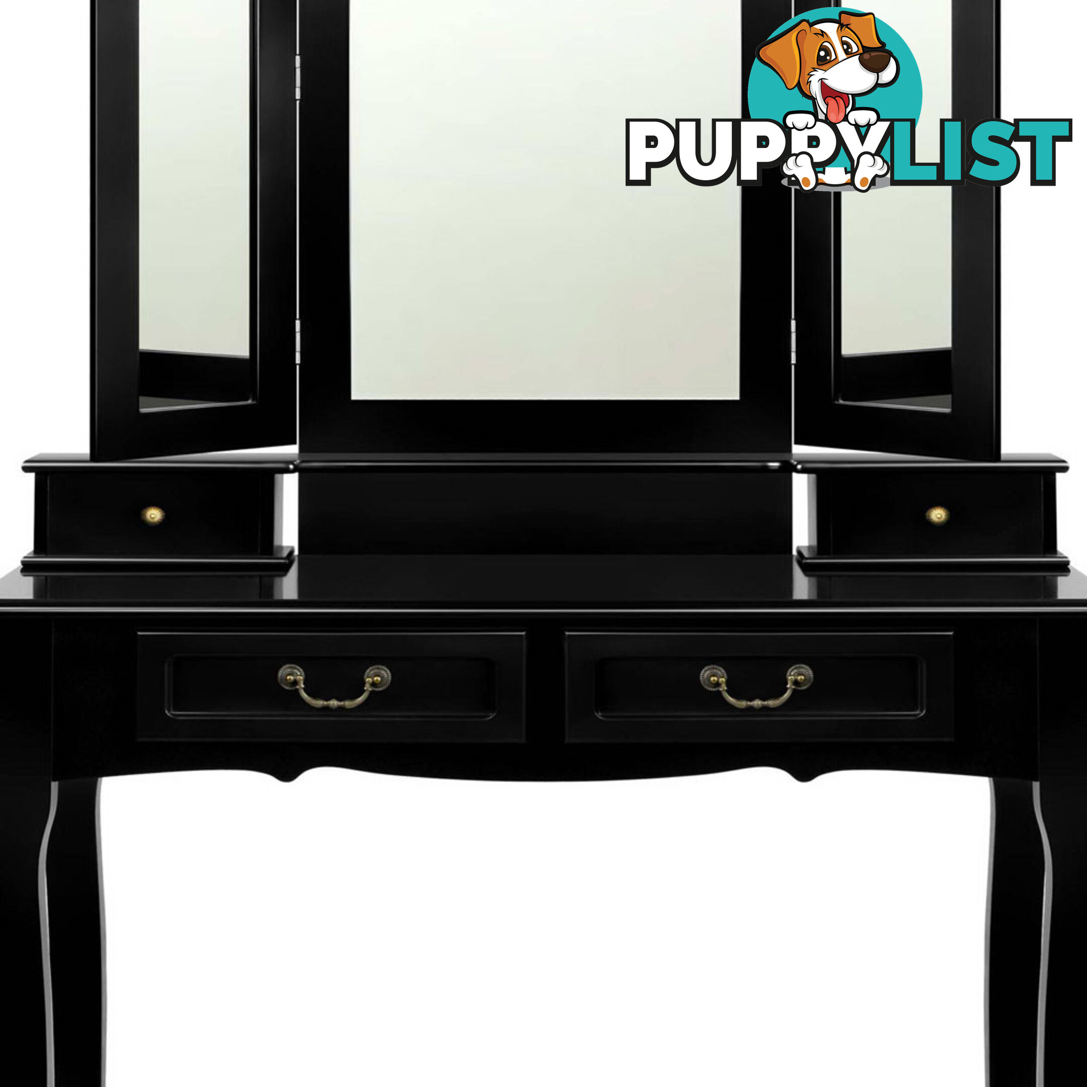 4 Drawer Dressing Table with Mirror - Black