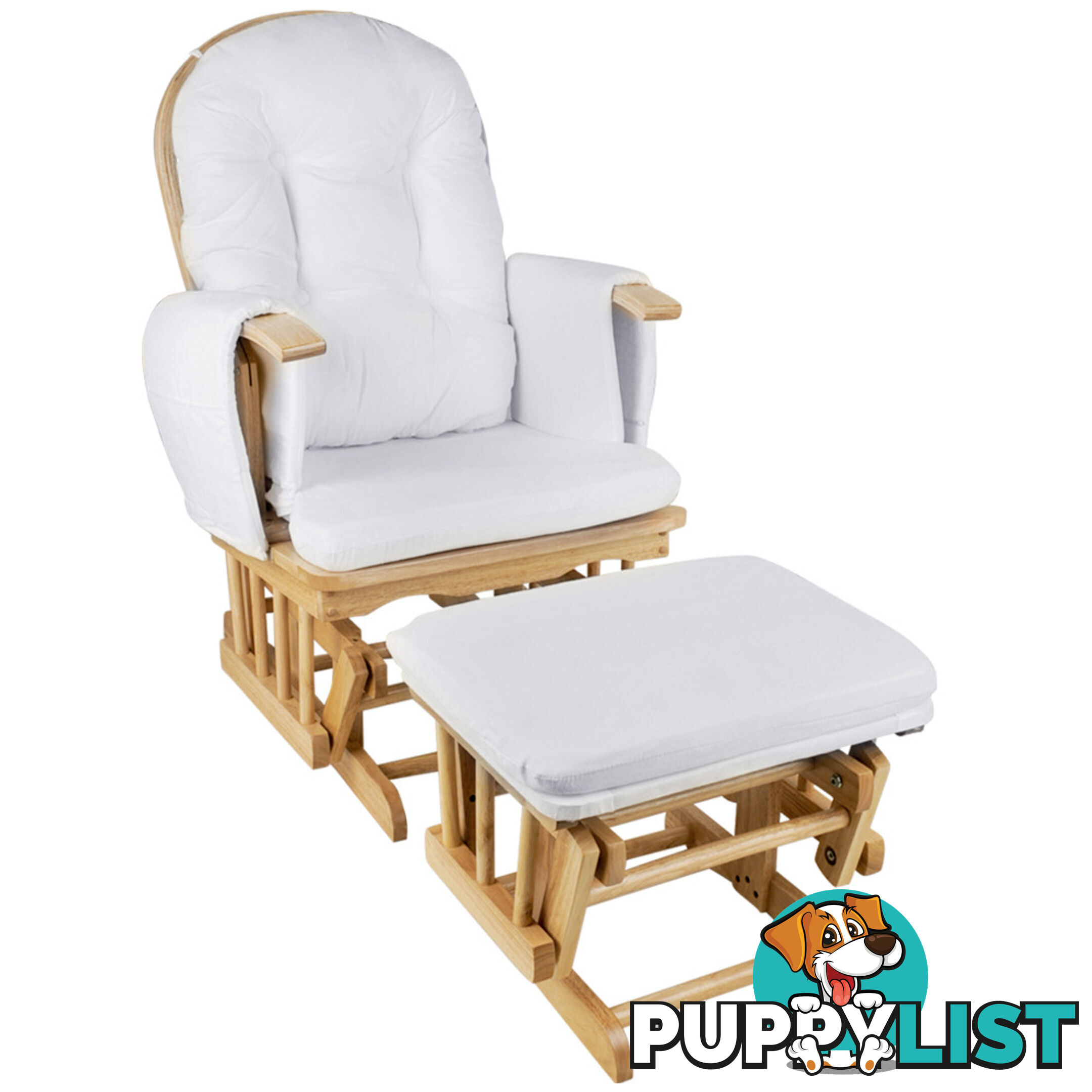 Baby Breast Feeding Sliding Glider Chair w/ Ottoman Natural Wood