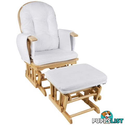 Baby Breast Feeding Sliding Glider Chair w/ Ottoman Natural Wood