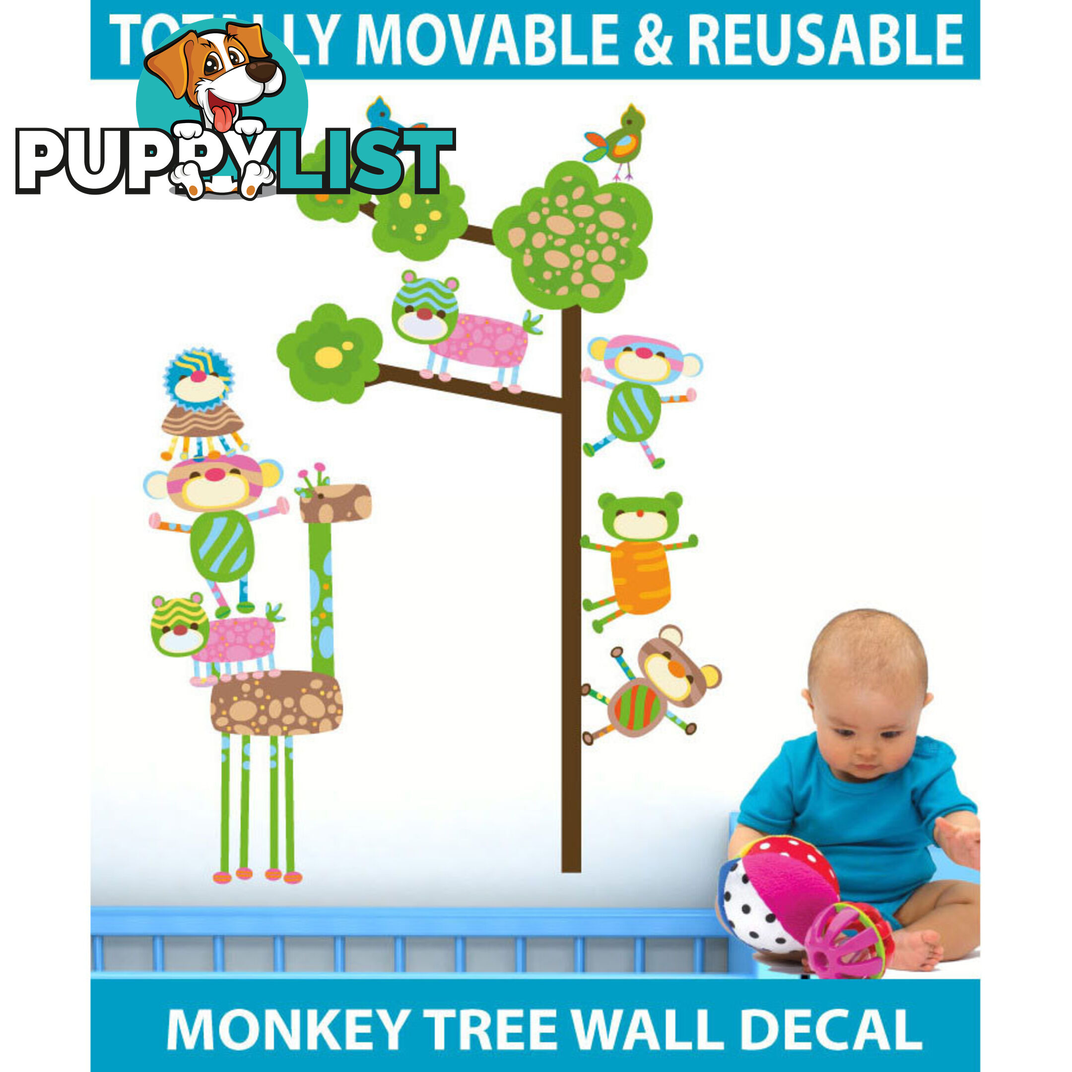 Medium Size Funky Monkeys in a Tree Wall Stickers  - Totally movable