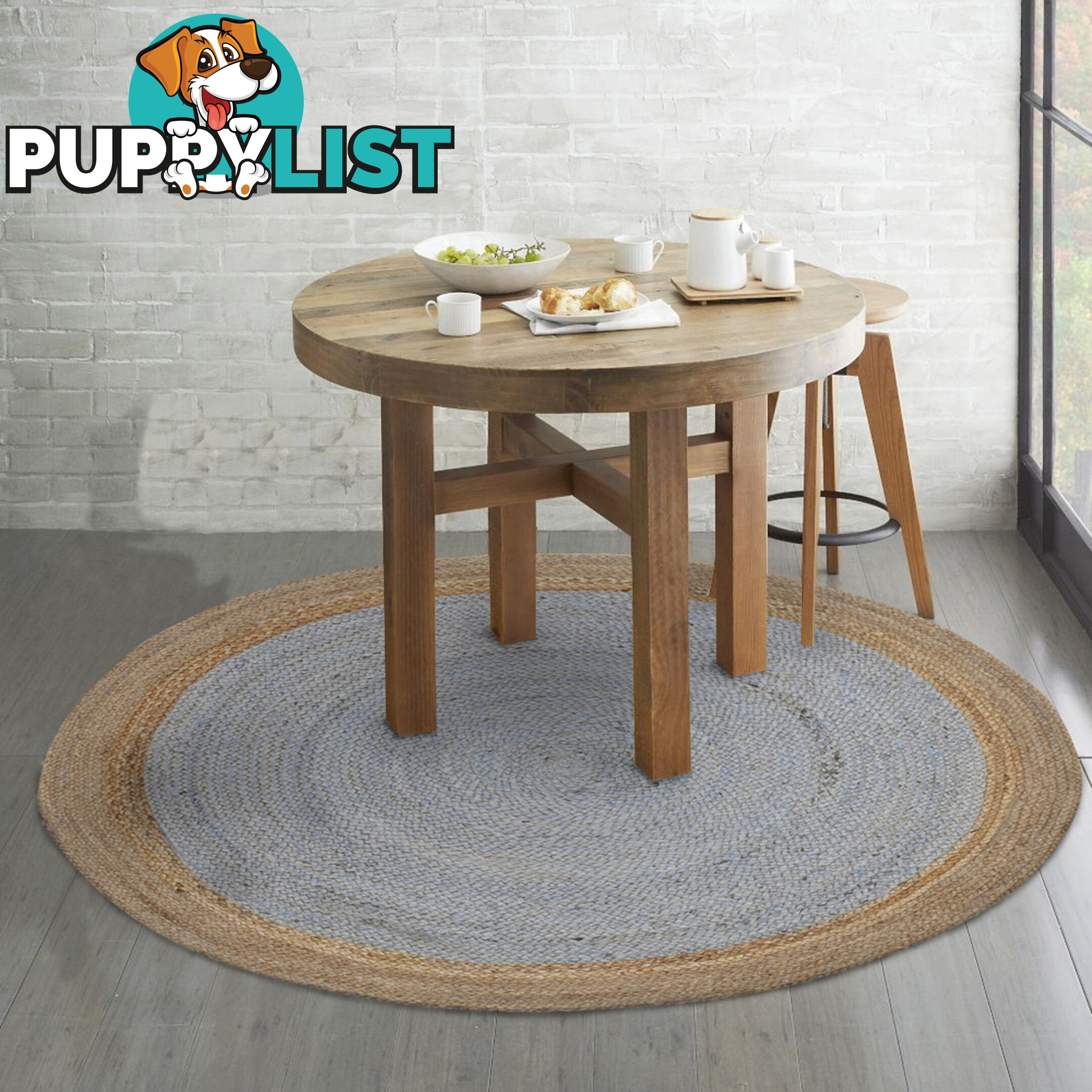 Jute Round Grey Rug Grey & Natural 200x200cm